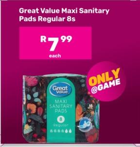 Great Value Maxi Sanitary Pads Regular 8s