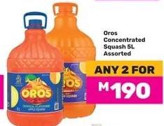 Oros Concentrated Squash 5L Assorted Any 2