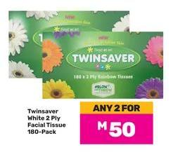 Twinsaver White 2 Ply Facial Tissue 180-Pack Any 2