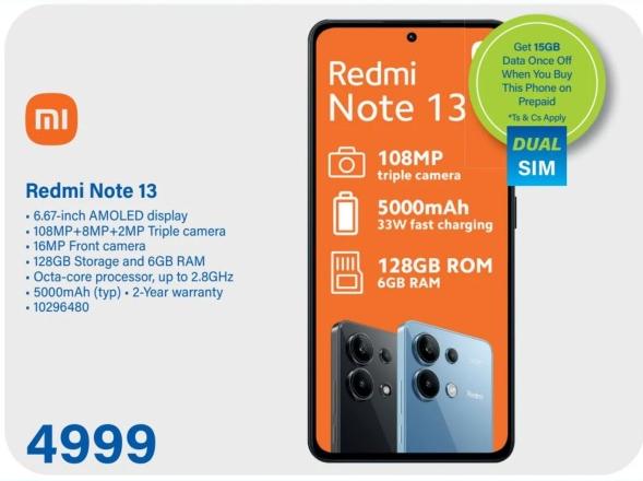 Redmi Note 13 - 108MP triple camera, 6.67-inch AMOLED display, 5000mAh (typ) - 2-Year warranty