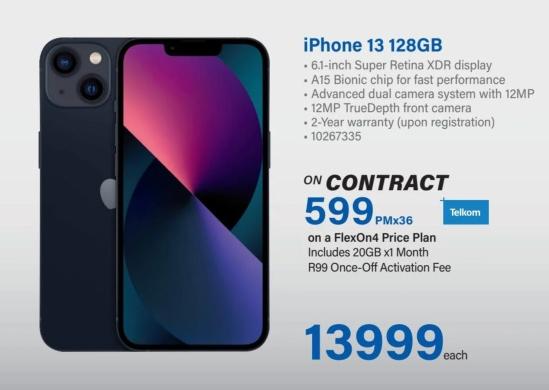 iPhone 13 128GB
• 6.1-inch Super Retina XDR display
• A15 Bionic chip for fast performance
• Advanced dual camera system with 12MP
• 12MP TrueDepth front camera
• 2-Year warranty (upon registration)