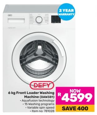 Defy 6 kg Front Loader Washing Machine (DAW381)