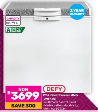 Defy 195 L Chest Freezer White (DMF470)