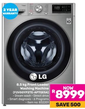 LG 8.5 kg Front Loader Washing Machine (F2V5GYP2TE-APTQESA)