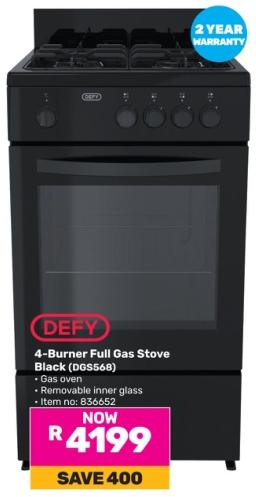 Defy 4-Burner Full Gas Stove Black (DGS568)