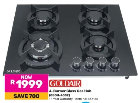 Goldair 4-Burner Glass Gas Hob