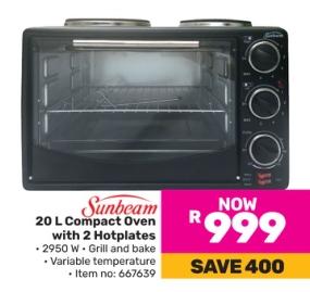 Sunbeam 20 L Compact Oven with 2 Hotplates