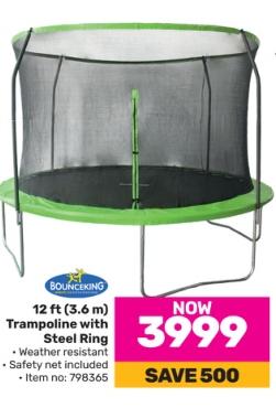 Bounceking 12 ft (3.6 m) Trampoline with Steel Ring