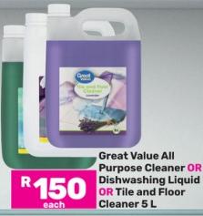 Great Value All Purpose Cleaner OR Dishwashing Liquid OR Tile and Floor Cleaner 5l