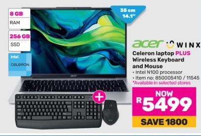 Acer Celeron laptop PLUS Winx Wireless Keyboard and Mouse