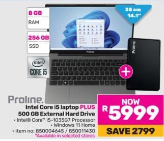 Proline Intel Core i5 laptop PLUS 500 GB External Hard Drive