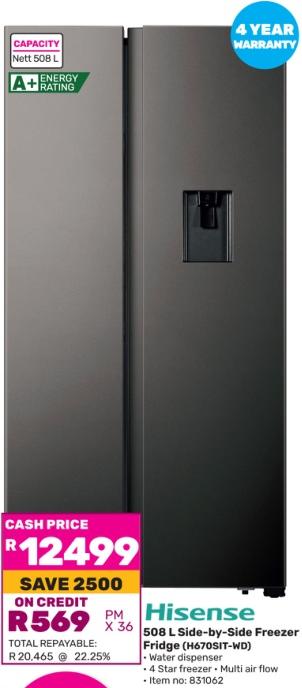 Hisense 508 L Side-by-Side Freezer Fridge (H670SIT-WD)