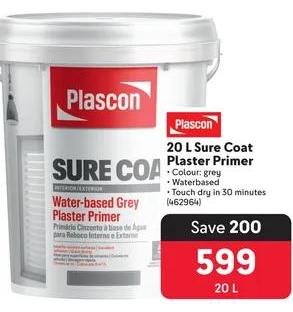 Plascon 20 L Sure Coat Plaster Primer - Water-based Grey Plaster Primer