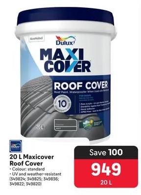 Dulux 20 L Maxicover Roof Cover - Roof Paint, Waterproof with Resins