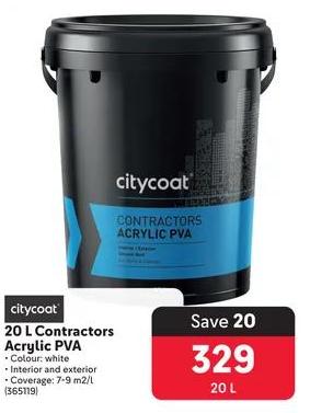 Citycoat 20 L Contractors Acrylic PVA