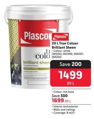 Plascon 20 L True Colour Brilliant Sheen