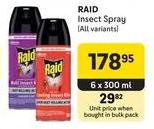 RAID Insect Spray (All variants) 6x300 ml 