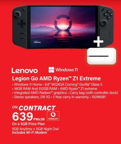 Lenovo Legion Go AMD Ryzen™ Z1 Extreme - Windows 11 Home - 8.8" WQXGA Corning "Gorilla" Glass 5 - 16GB RAM and 512GB RAM - AMD Ryzen™ Z1 extreme - Integrated AMD Radeon™ graphics - Carry bag (with controller dock) - Stereo speakers, 2W x 2 - 1-Year carry-