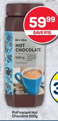 PnP Instant Hot Chocolate powdered instant hot chocolate drink mix 500g