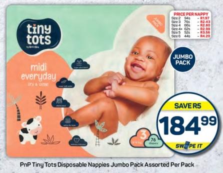 PnP Tiny Tots Disposable Nappies Jumbo Pack Assorted Per Pack