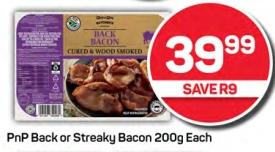 PnP Back or Streaky Bacon 200g Each