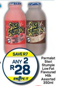 Any 2 Parmalat Steri Stumpie Low Fat Flavoured Milk Assorted 350ml