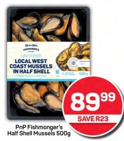 Pnp Fishmonger's Half Shell Mussels 500g