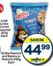 Simba Peanuts and Raisins or Peanuts Each 450g