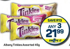 Any 3 Albany Tinkies Assorted 45g