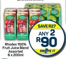 Any 2 Rhodes 100% Fruit Juice Blend Assorted 6x200ml