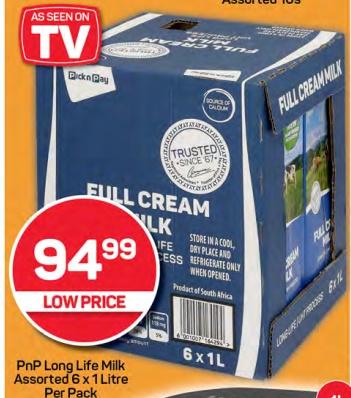 PnP Long Life Milk Assorted 6 x 1 Litre