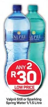 Any 2 Valpré Still or Sparkling Spring Water 1/1.5L