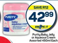 Purity Baby Jelly or Aqueous Cream Assorted