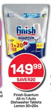 Finish Quantum All-in-1 Auto Dishwasher Tablets Lemon 30+20s