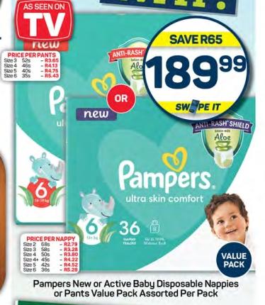 Pampers New or Active Baby Disposable Nappies or Pants Value Pack Assorted Per Pack