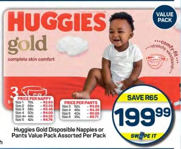 Huggies Gold Disposable Nappies or Pants Value Pack Assorted Per Pack