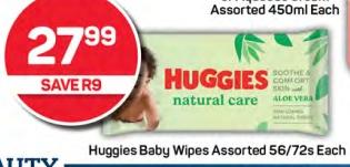 Huggies Baby Wipes Assorted 56/72s Each