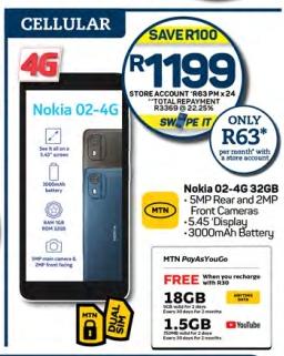 Nokia 02-4G 32GB with 5MP Rear and 2MP Front Cameras, 5.45" Display, 3000mAh Battery