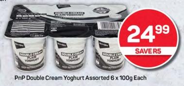 PnP Double Cream Yoghurt Assorted 6x100g Each