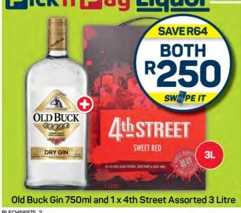 Old Buck Gin 750ml and 1x4th Street Assorted 3ltr