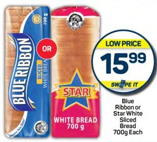 Blue Ribbon or Star White Sliced Bread 700gm