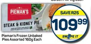 Pieman's Frozen Unbaked Pies Assorted 160gm