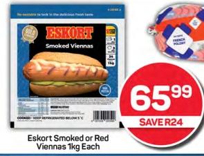 Eskort Smoked or Red Viennas kg Each