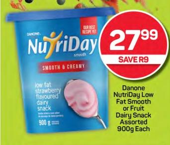 Danone NutriDay Low Fat Smooth or Fruit Dairy Snack Assorted 900g