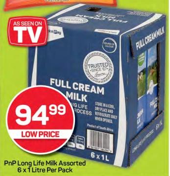 PnP Long Life Milk Assorted 6 x 1 Litre Per Pack