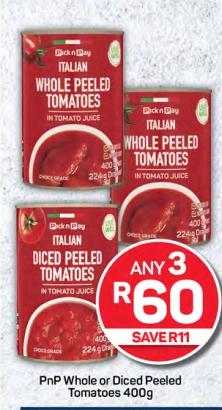 Pnp Whole or Diced Peeled Tomatoes  400gm Any 3