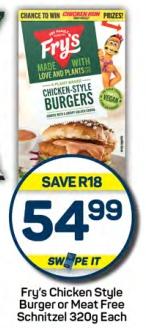 Fry's Chicken Style Burgers or Meat Free Schnitzel 320 GM