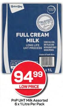 Full Cream Milk, Long Life UHT Process, 6 x 1 Litre Per Pack