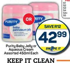 Purity Baby Jelly or Aqueous Cream Assorted