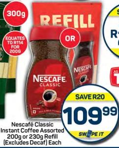 Nescafé Classic Instant Coffee Assorted 200g or 230g Refill (Excludes Decaf)